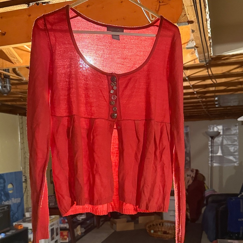 dELiA*s Red Sheer Button-Up Blouse